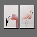 Pink Flamingo Animal Paintings Modern Framed Wall Art with Minimalist Background