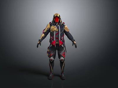 Futuristic Armor 3D Model With Red Gold Accents And Mechanical Details 3d model