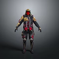Futuristic Armor 3D Model With Red Gold Accents And Mechanical Details