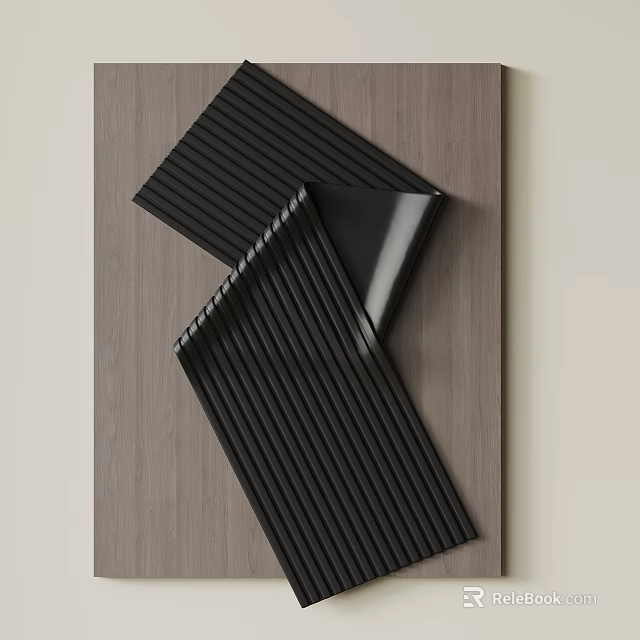 Elegant Black Linear Wall Decor With Glossy Striped Design On Wooden Background 3d model 