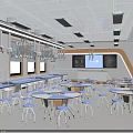 Modern Laboratory Interior With Round Tables Blue Stools And Screens 3d model