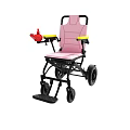 Lightweight Foldable Wheelchair With Pink Seat Black Frame Yellow Armrests And Red Controller