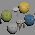 Modern Stool Combination Low Stool Round Stool 3d model