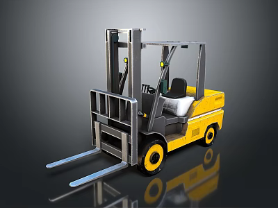 Yellow Heavy Duty Industrial Forklift With Front Forks And Cab 3d model