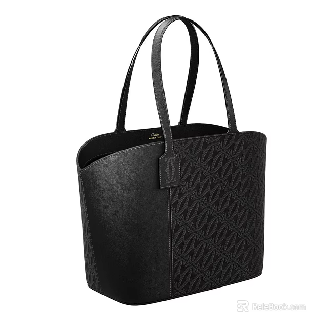 Black Leather Tote Bag Design With Embossed Pattern And Top Handles 3d model 