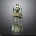 Vintage Metal Lantern Furniture with Grid Grille Design Handle and Green Patina Finish