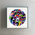 Circular Decorative Wall Art With Red Green Blue Leaf Patterns And Frame On Gray Wall 3d model