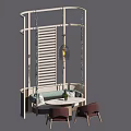 Modern Dining Table Set With Louvered Screen Pendant Light And Upholstered Chairs 3d model