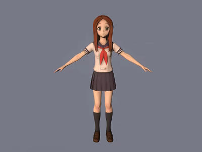 3D Model Girl Character In School Uniform Wearing Red Tie White Shirt And Dark Skirt 3d model