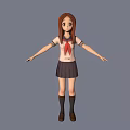 3D Model Girl Character In School Uniform Wearing Red Tie White Shirt And Dark Skirt