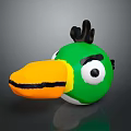 Cartoon Flying Animal Bird Head With Green Body Yellow Beak Black Eyes And White Chin