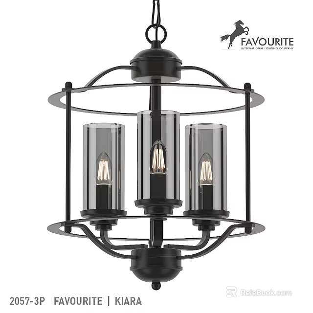 Modern Industrial Chandelier Featuring Black Metal Frame Three Glass Shades And Vintage Filament Bulbs 3d model 