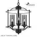 Modern Industrial Chandelier Featuring Black Metal Frame Three Glass Shades And Vintage Filament Bulbs