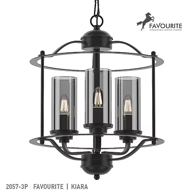 Modern Industrial Chandelier Featuring Black Metal Frame Three Glass Shades And Vintage Filament Bulbs 3d model