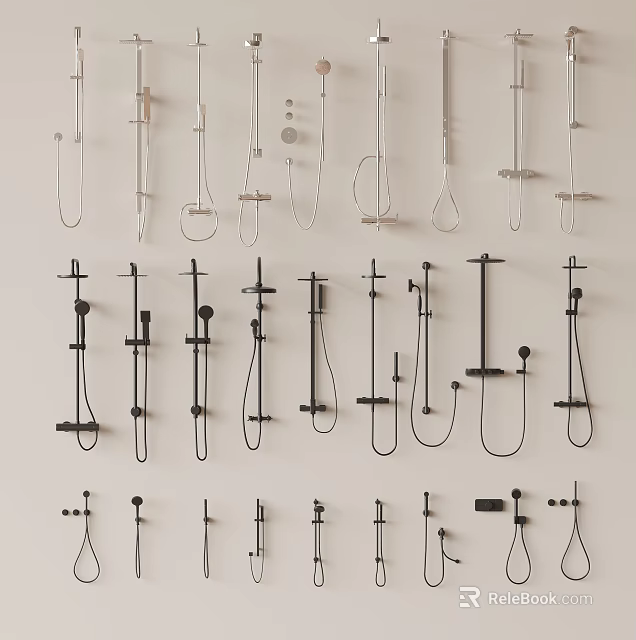 Diverse Shower Fixture Designs Including Handheld Fixed Head And Wall Mounted Options 3d model