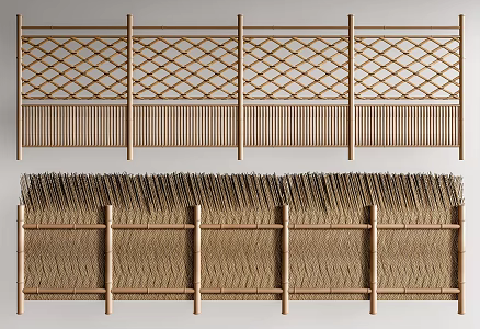 Bamboo fence partition fence handrail wood 3d model