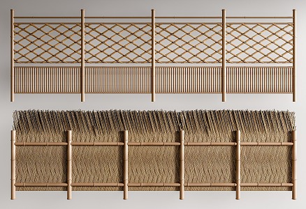 Bamboo fence partition fence handrail wood 3d model