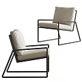 Pair of Modern Armchairs With Sleek Black Metal Frame And Beige Fabric