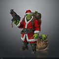 Christmas Goblin Character In Santa Costume Holding Toy Gun With Small Goblin In Gift Bag