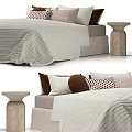 Modern Double Bed With Striped Bedspread And Patterned Pillows In Neutral Tones 3d model
