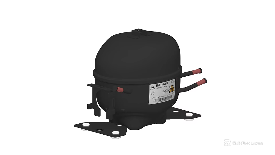 Black Kitchen Appliance Compressor With Red Pipes And Installation Bracket 3d model 