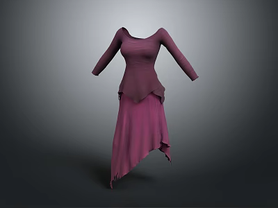 Elegant Purple Long Sleeve Dress With Flowy Asymmetrical Hem For Women 3d model