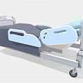 Medical Hospital Bed With Blue Mattress Gray Frame Side Rails And Mobile Wheels