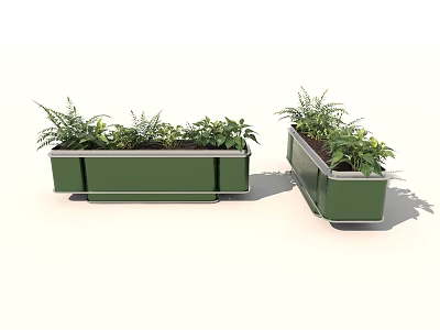 Decorative Green Rectangular Garden Planters With Fresh Foliage And Metal Accents 3d model