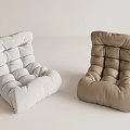 White and Beige Leather Bean Bag Chairs with Modern Tufted Design for Comfortable Seating