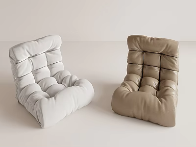 White and Beige Leather Bean Bag Chairs with Modern Tufted Design for Comfortable Seating 3d model