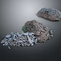 Construction Debris Piles With Crushed Stones Soil and Small Plant Debris