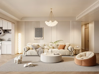 Modern Living Room Interior Design With Beige Sofa Round Coffee Table And Floor Lamp 3d model