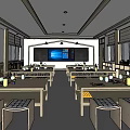 Spacious School Classroom with Desks Chairs and Large Interactive Screen for Effective Learning