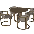 Modern Round Dining Table Set With Wooden Frame And Upholstered Chairs 3d model