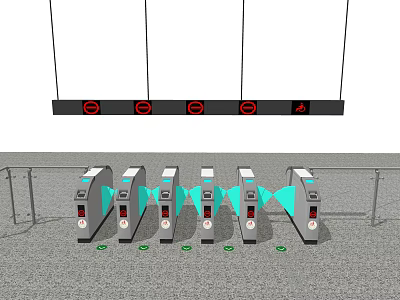 Public Facility Access Control System With Multiple Turnstiles And Overhead Indicators 3d model