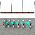 Public Facility Access Control System With Multiple Turnstiles And Overhead Indicators 3d model