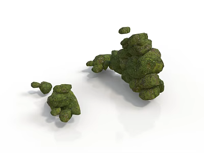 Green Moss Covered Irregular Shaped Landscape Decor Elements With Textured Surface 3d model