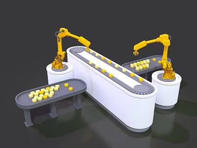 Advanced Industrial Equipment with Robotic Arms Conveyor Belt and Workpieces 3d model