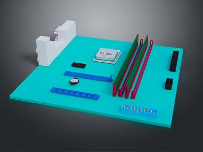 Assorted Computer Hardware Components Featuring EVGA Motherboard RAM Modules CPU And Parts 3d model
