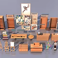 Functional Wooden Desks With Various Designs Display Shelves And Storage Solutions 3d model