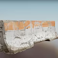 Worn Gray Concrete Road Curb with Orange Stripe and Metal Fasteners