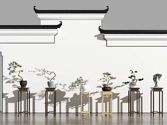 New Chinese-style combination of flowers and green plants and potted horse head wall 3d model