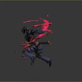 Dynamic Sword Wielding Mech Character With Pink Energy Splashes In Game Movie
