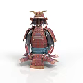 Traditional Japanese Samurai Weapon with Red Armor and Decorative Helmet Design