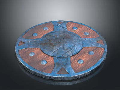 Rustic Medieval Decorative Shield With Metal Frame Wooden Base Ornate Rivets And Engraved Patterns 3d model