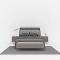 Modern Upholstered Double Bed With Bedside Tables Bed Bench And Decorative Pillows On Patterned Rug 3d model