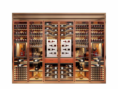 Luxurious Wooden Wine Cabinet With Glass Doors And Multiple Storage Compartments 3d model