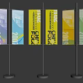 Outdoor Banners With Various Colors And Text Like 2023 Exhibition Show On Metal Poles