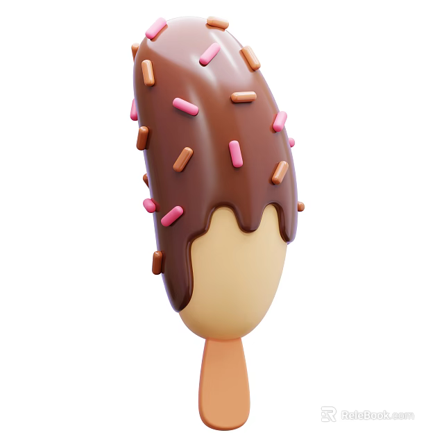 Delicious Chocolate Coated Ice Cream Bar With Dripping Chocolate And Pink Brown Sprinkles 3d model 
