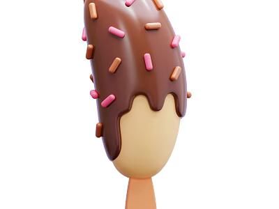 Delicious Chocolate Coated Ice Cream Bar With Dripping Chocolate And Pink Brown Sprinkles 3d model